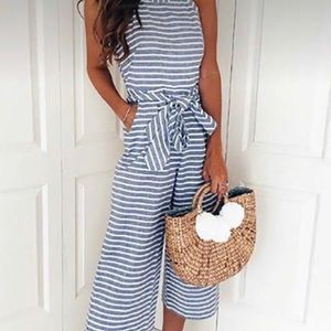 Blue linen jump suit